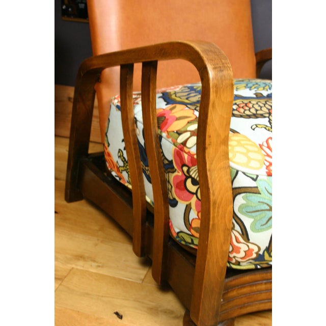 Art Deco Bentwood Armchair with Tan Leather and Chiang Mai Dragon Fabric Upholstery from Schumacher, 1930s For Sale - Image 3 of 18