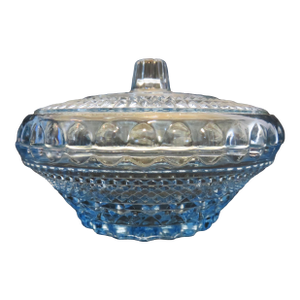 Indiana Glass Windsor Button & Cane Blue Covered Dish Vintage 1970s