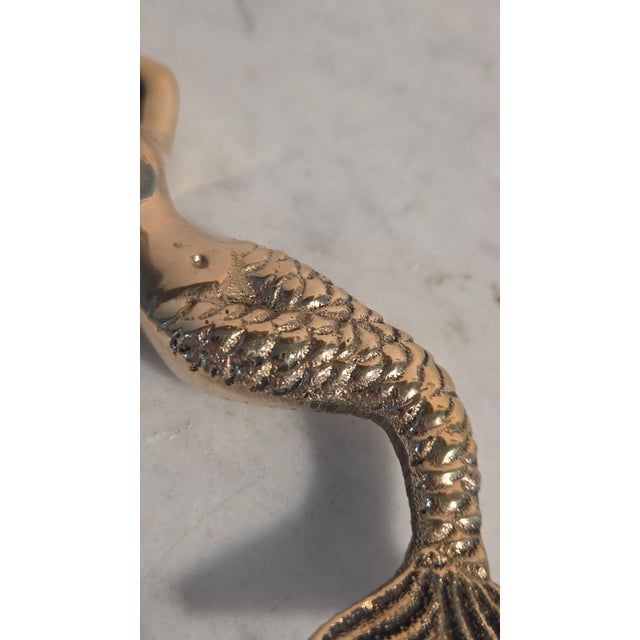 Late-20th-Century Indian Solid Brass Mermaid Bottle Opener With Velvet Pouch For Sale - Image 4 of 11