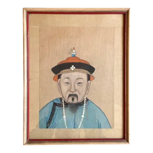 Antique 19th Century Chinese Painting on Silk Portrait of a Gentleman
