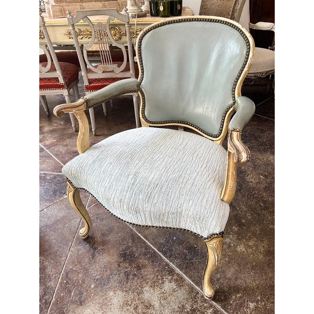 French 19th Century Louis XVI Style Blue Fauteuil For Sale - Image 3 of 5