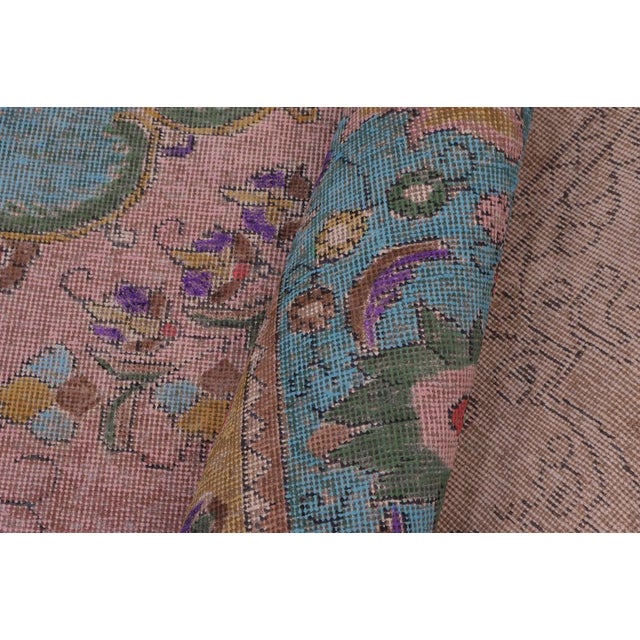 Pink Vintage 1990's Pink/Blue Wool Rug - 9'0'' X 11'11'' For Sale - Image 8 of 10