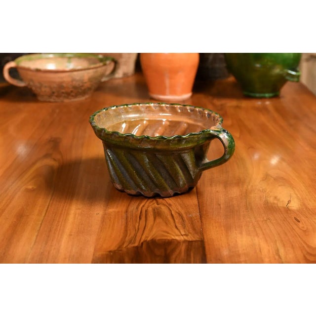 French 19th Century Green and Brown Glazed Pottery Cake Mold with Grooves For Sale - Image 10 of 12