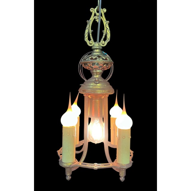 Art Deco 1920s Art Deco Lightolier Five Light Chandelier For Sale - Image 3 of 7