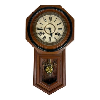 Antique Meiji Clock Co. Octagonal Pendulum Wall Clock For Sale