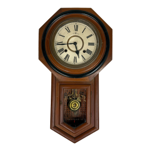 Meiji Clock Co. Octagonal Pendulum Wall Clock, Antique