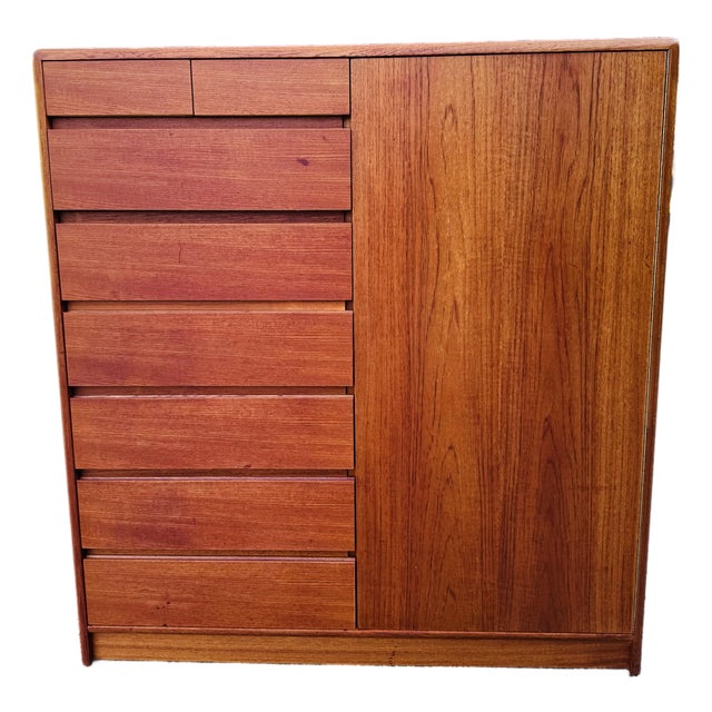 Vintage 1970s Danish Teak Highboy Dresser Armoire Chest Wardrobe For Sale