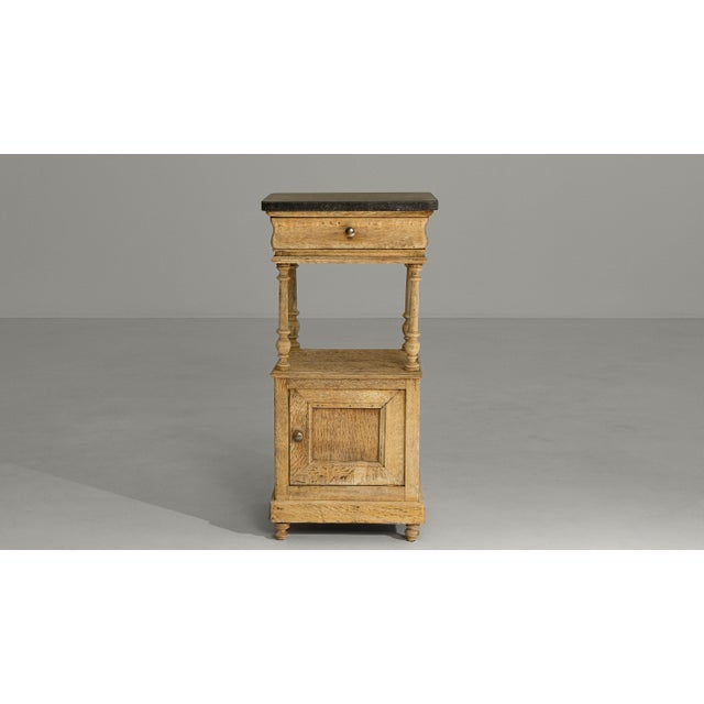 1900 - 1909 1900s Belgian Louis XVI Oak Bedside Table With Bluestone Top For Sale - Image 5 of 18