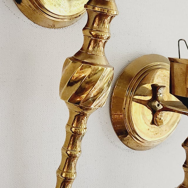 Metal Vintage Brass Wall Candle Holders - a Pair For Sale - Image 7 of 8