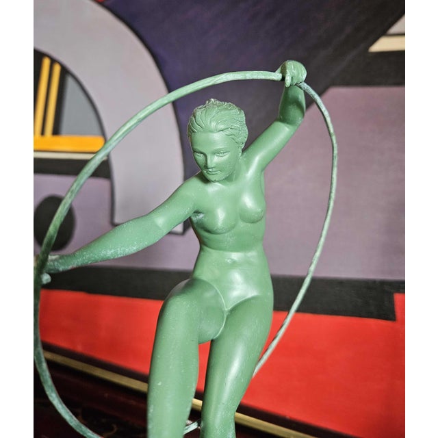 Derenne, Art Deco Sculpture Dancer with Hoop, Metal For Sale - Image 12 of 14