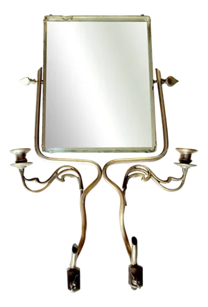 Nickel-Plated Wrought Iron Mirror with Candleholder and Clamps, 1930s