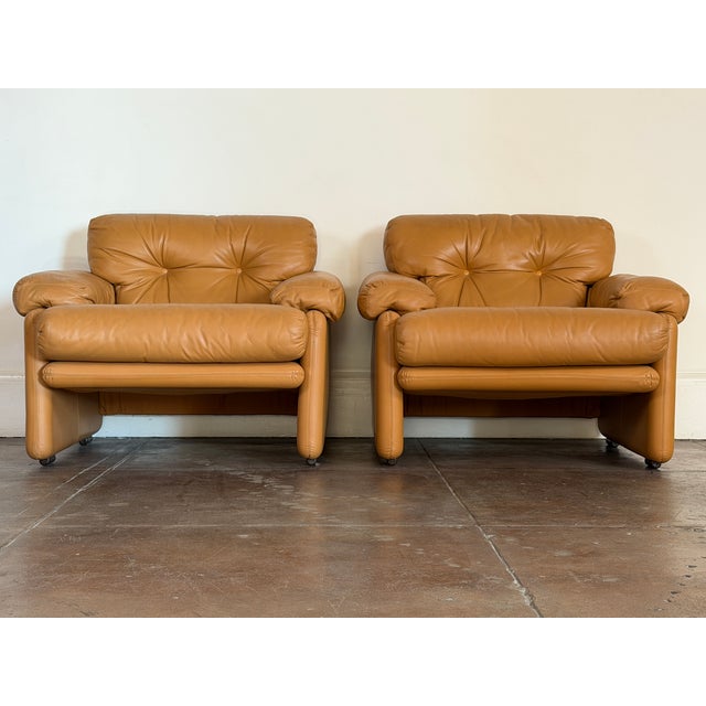 B&B Italia Vintage 1980's Tobia Scarpa Coronado Leather Lounge Chairs For Sale - Image 4 of 6