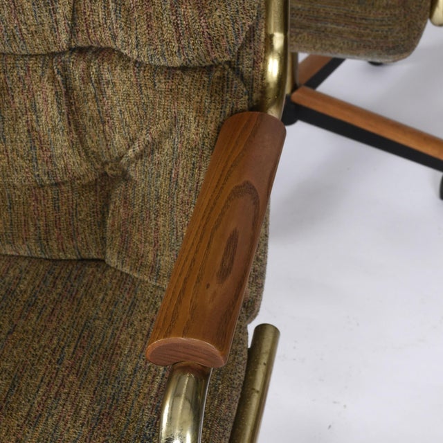 Taupe Set of 3 Stoneville Brown Gold and Oak Swivel Armchairs on Casters For Sale - Image 8 of 17