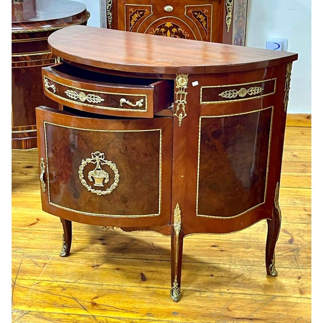 French French-Style Demilune Sideboard – Premium Hardwood With Intricate Gold Leaf Details For Sale - Image 3 of 4