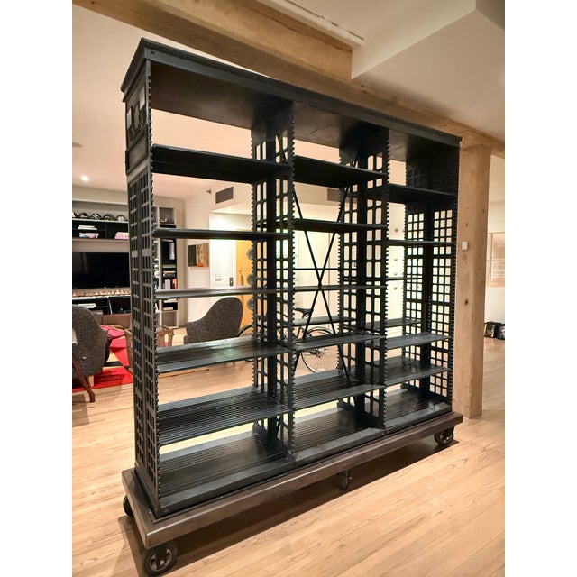 Industrial Black Steel Library Shelves 1890's For Sale - Image 3 of 5