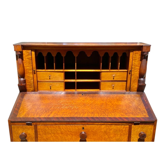 Antique Sheraton Birds Eye Maple & Cherry Vermont Tambour Secretary Desk For Sale In Boston - Image 6 of 12