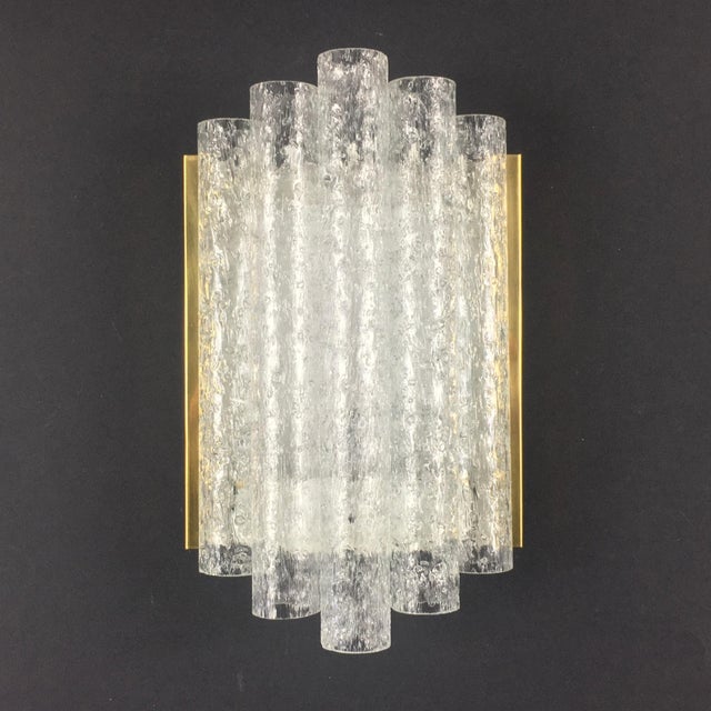 Stunning pair of glass wall lights/sconces from Doria Leuchten (Germany, 1960s). High-end mid century modern lighting....