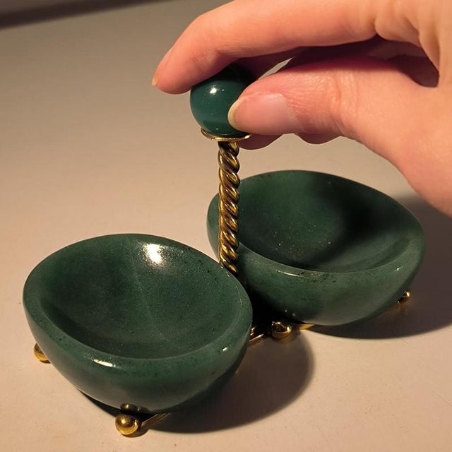Elegant double salt cellar or table condiment dish made by wolfers frères in brussels, probably around the 1950s. Model...