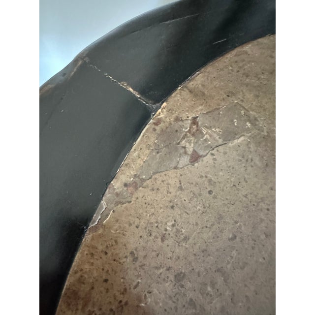 Brown Late 19th Century Asian Marble and Wood Round Side Table — Golden Triangle Chicago Export For Sale - Image 8 of 10