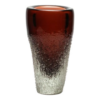 Hand-Blown Murano Frozen Vase in Light Amaretto Large For Sale