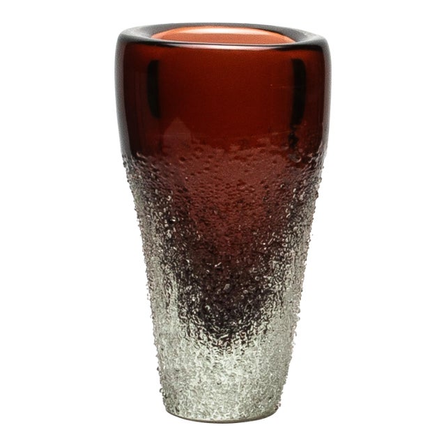 Hand-Blown Murano Frozen Vase in Light Amaretto Large For Sale
