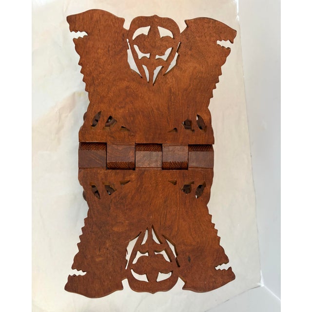 Hand-Carved Folding Wooden Book Stand | Moorish Rehal Lectern | Global Bohemian Decor For Sale - Image 4 of 10