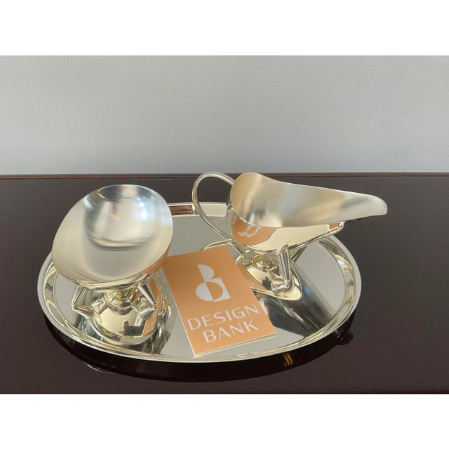 Metal 1950s Silverplate Creamer + Sugar Set by Kurt Meyer for Wmf- 3 Pieces For Sale - Image 7 of 8