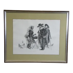 Vintage Apple Lady Street Vendor Rabbis Jewish Judaica Lithograph Print