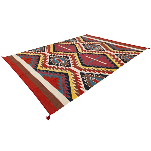 Contemporary Navajo-Style Eye Dazzler Flat-Weave Wool Area Rug / Southwestern For Sale - Image 12 of 12