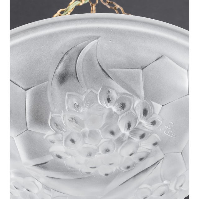 Antique White 1930s Pair of Art Deco Bowl Chandeliers With Floral Motifs For Sale - Image 8 of 10