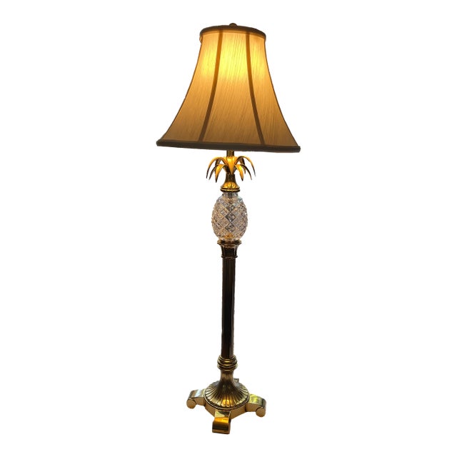 Vintage Waterford Crystal 35" Pineapple Hospitality Buffet Lamp - Brass (Model Lbu35a) For Sale