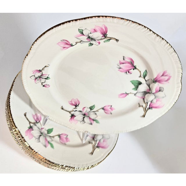 Gold Rimmed Pink Dogwood China Plates- Set of Eight For Sale - Image 11 of 13