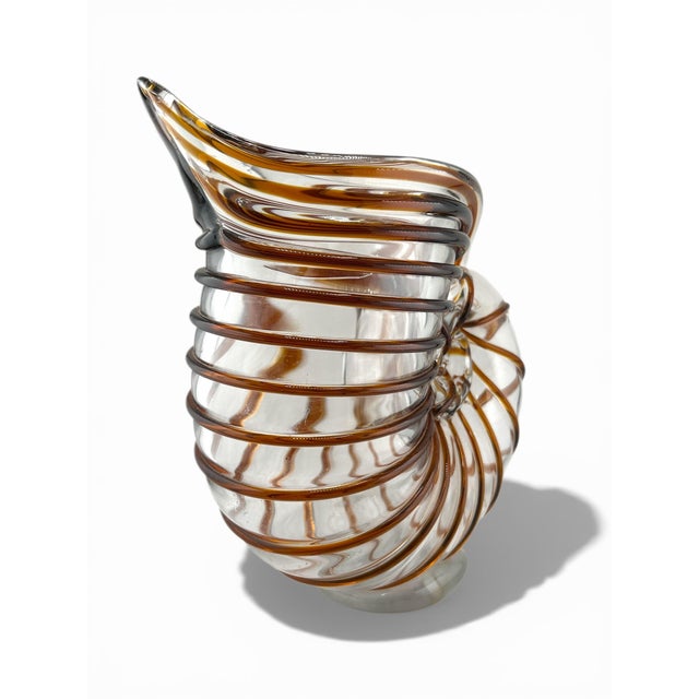 Flawless unmarked Murano art glass shell pitcher- no chips or cracks.