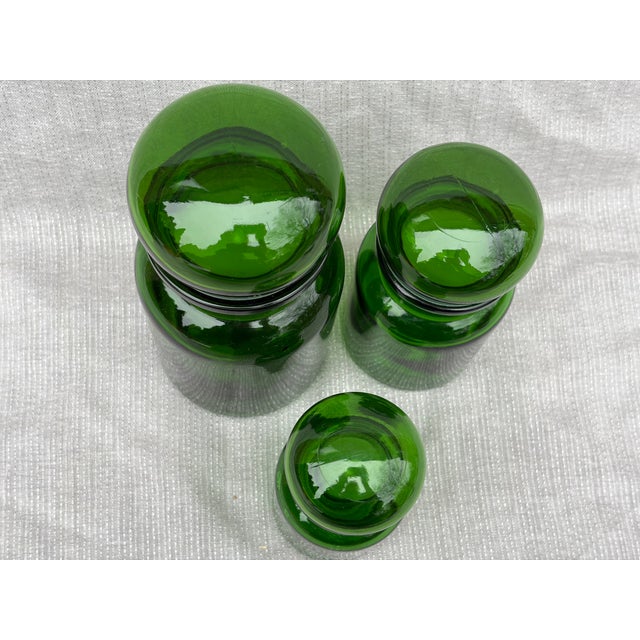Mid-Century Modern Vintage Apothecary Jar Set Green Glass Belgium For Sale - Image 3 of 13