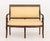 Louis Philippe Style Upholstered Mahogany Settee, with cream and golden striped silk and cotton upholstery, scroll form...