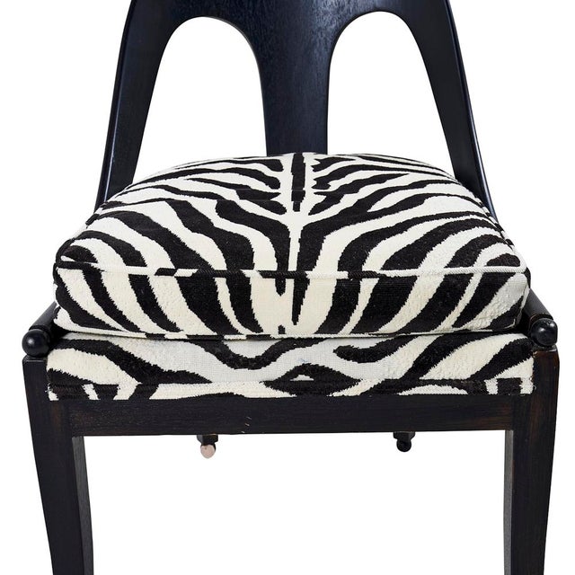 Wood Mid-Century Ebonized Vintage Spoon Chair Upholstered in Schumacher Fabric For Sale - Image 7 of 10