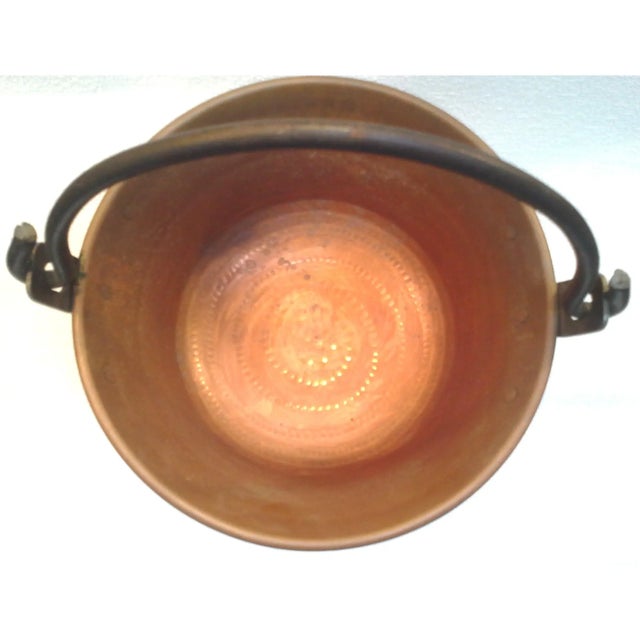 Farmhouse Antique Solid Copper Hanging Hearth Pot Pan With Riveted Wrought Iron Handle For Sale - Image 3 of 7