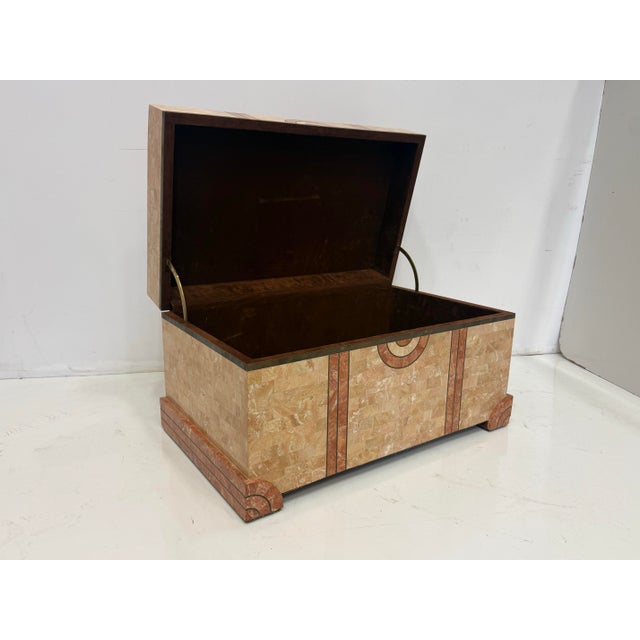 1980's Vintage tessellated stone large trunks with different color stones, brass inlay. Perfect for storing. Stunning...
