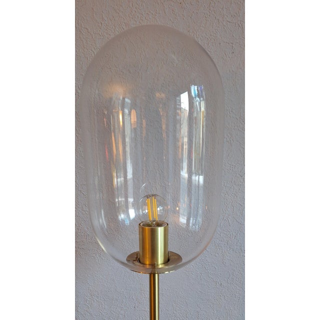 Vintage Floor Lamp with Brass Base and Clear Egg-Shaped Glass Shade, 2000s For Sale - Image 6 of 7
