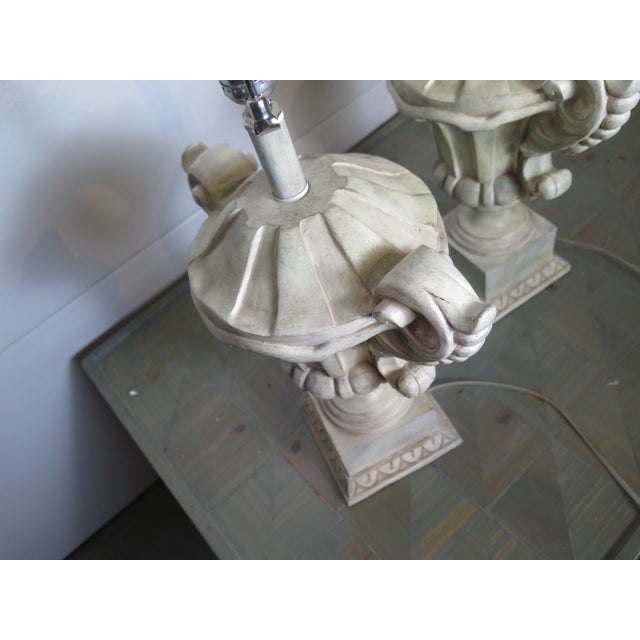 Mediterranean Vintage Composite Material Roman Urn Style Lamps - a Pair For Sale - Image 3 of 7