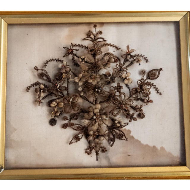 Victorian 19th Century American Victorian Folk Art Mourning Hair Embroidery Floral Bouquet For Sale - Image 3 of 12