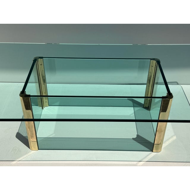 Mid-Century Modern 1970s Leon Rosen for Pace Collection Glass and Brass Coffee Table For Sale - Image 3 of 12