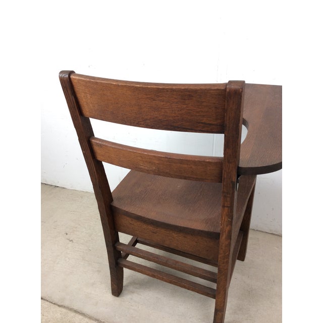 Antique Oak School Desk Chair With Writing Table and Under Seat Storage For Sale - Image 11 of 16