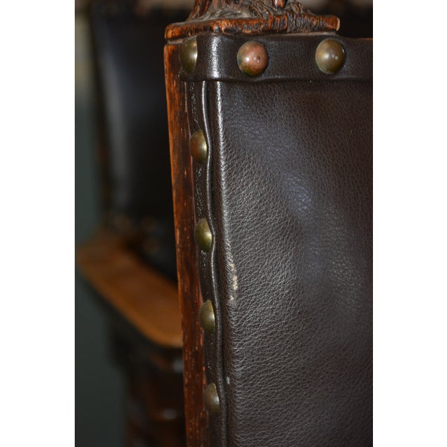Late 19th Century English Oak Barley Twist Leather Dining Chairs Carved Animals Finials For Sale - Image 12 of 18