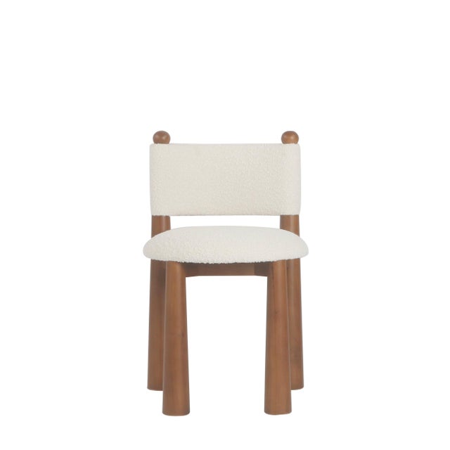 New Set of 8 Contemporary Wood Dining Chairs With Cone Legs in White Boucle For Sale In Los Angeles - Image 6 of 10