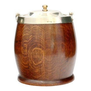 Early 20th Century English Oak Ice Bucket with Porcelain Liner For Sale
