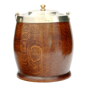 Early 20th Century English Oak Ice Bucket with Porcelain Liner