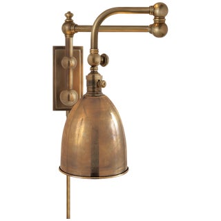 Chapman & Myers for Visual Comfort Signature Pimlico Double Swing Arm in Antique-Burnished Brass with Antique-Burnished Brass Shade For Sale