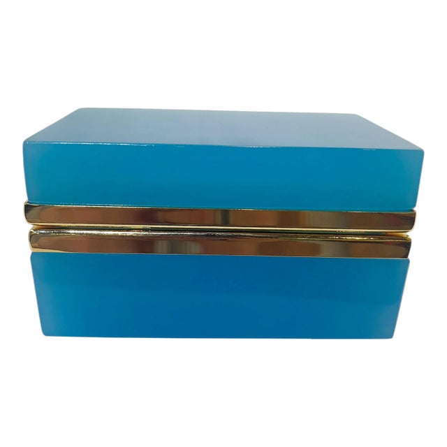 French Blue Opaline Rectangular Box For Sale