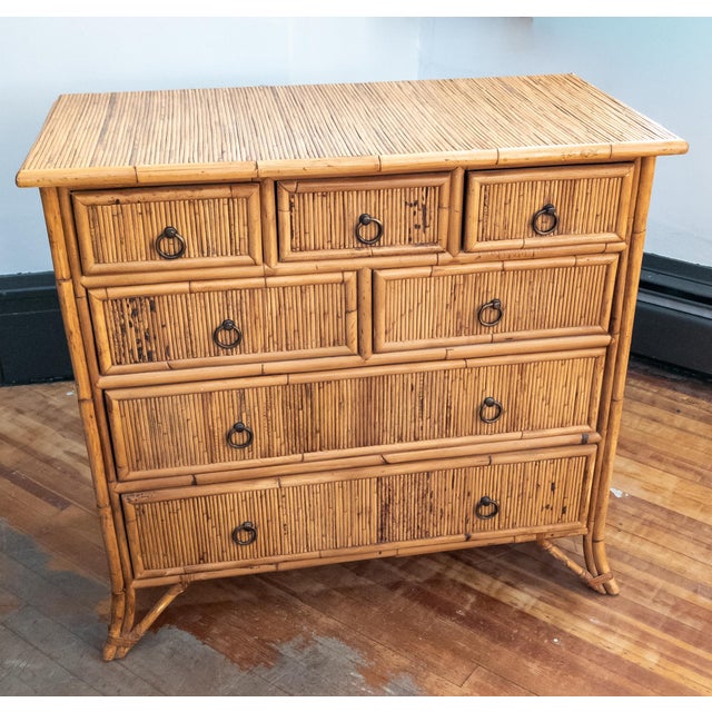 Chinoiserie Late 20th Century Chinoiserie Safari Style Bamboo and Rattan Chest of Drawers Milling Road by Baker For Sale - Image 3 of 16